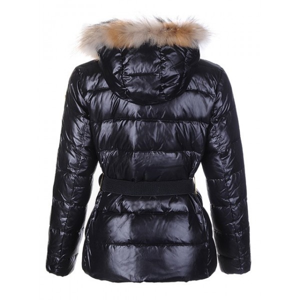 Moncler corto nero Fur Cap e cinturino Cappotti uscita